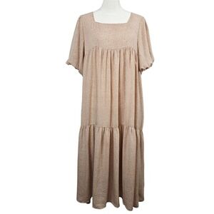 Womens M Midi Garden Dress Lined Boho Tiered Prairie Cottagecore Earthy Pullover